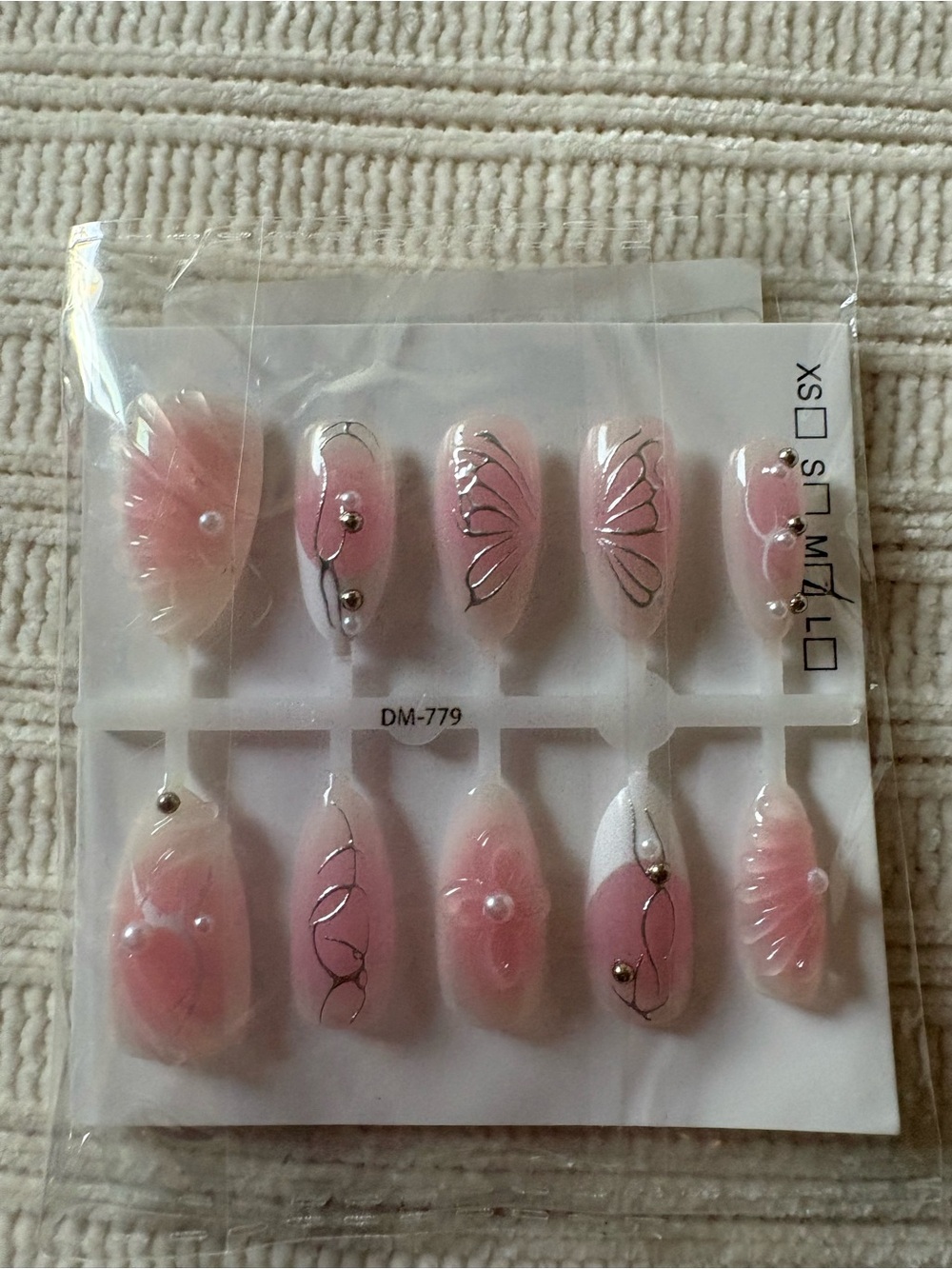 Pink Butterfly Press-On Nail Set Size Medium